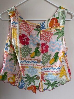 T.J.Maxx Tropical Print Button-Front Tank Top - Pink, Green, Yellow, Blue
